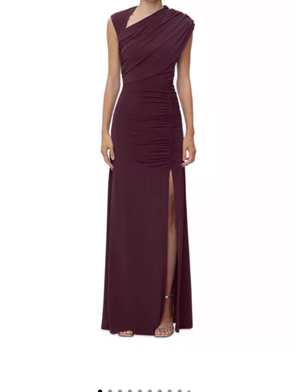 Herve Leger Burgundy One-Shoulder Ruched Gown with Thigh Slit